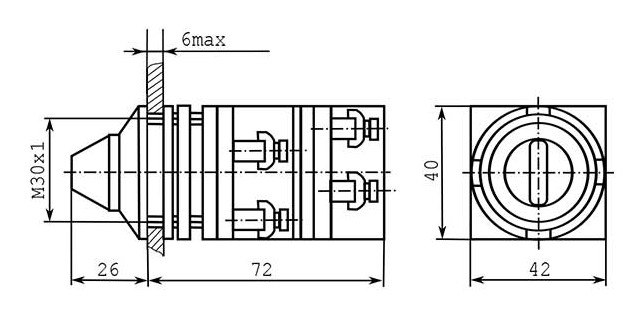 Схема габаритных размеров переключателя ПЕ 022