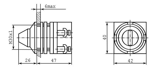 Схема габаритных размеров переключателя ПЕ 061