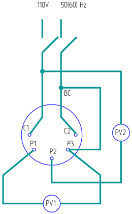 Электрическая схема прибора при подключении сельсина
